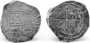 图8 西班牙8雷亚尔银币（1577～1598年铸于玻利维亚）