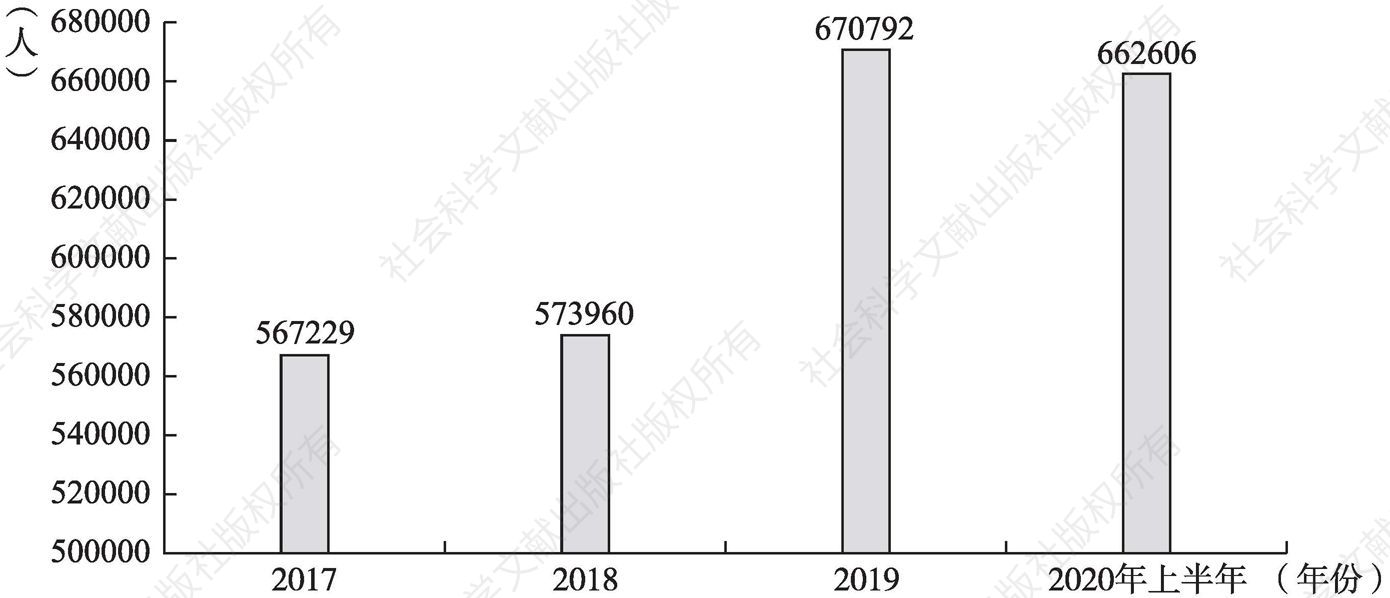 图1 2017年至2020年上半年波兰POLONA数字国家图书馆用户数量