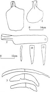 图4-7 青海土城遗址出土的锹、锄刀、镰刀