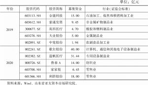 表3 山东省民营上市公司可转债发行统计（2019年和2020年）
