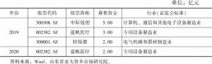 表4 山东省民营上市公司可交换债发行统计（2019年和2020年）