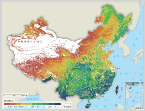 图1 2020年中国植被年平均叶面积指数分布
