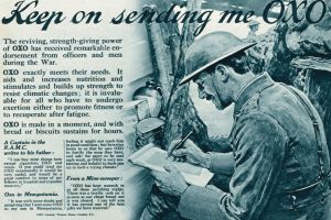 “继续为我寄送固体浓缩汤料（OXO）”，一名士兵的信上写道。广告意图在前线营造家乡的舒适感。