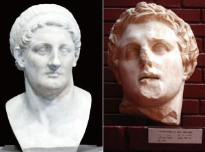 托勒密的半胸像（左），利西马科斯的头像（右）