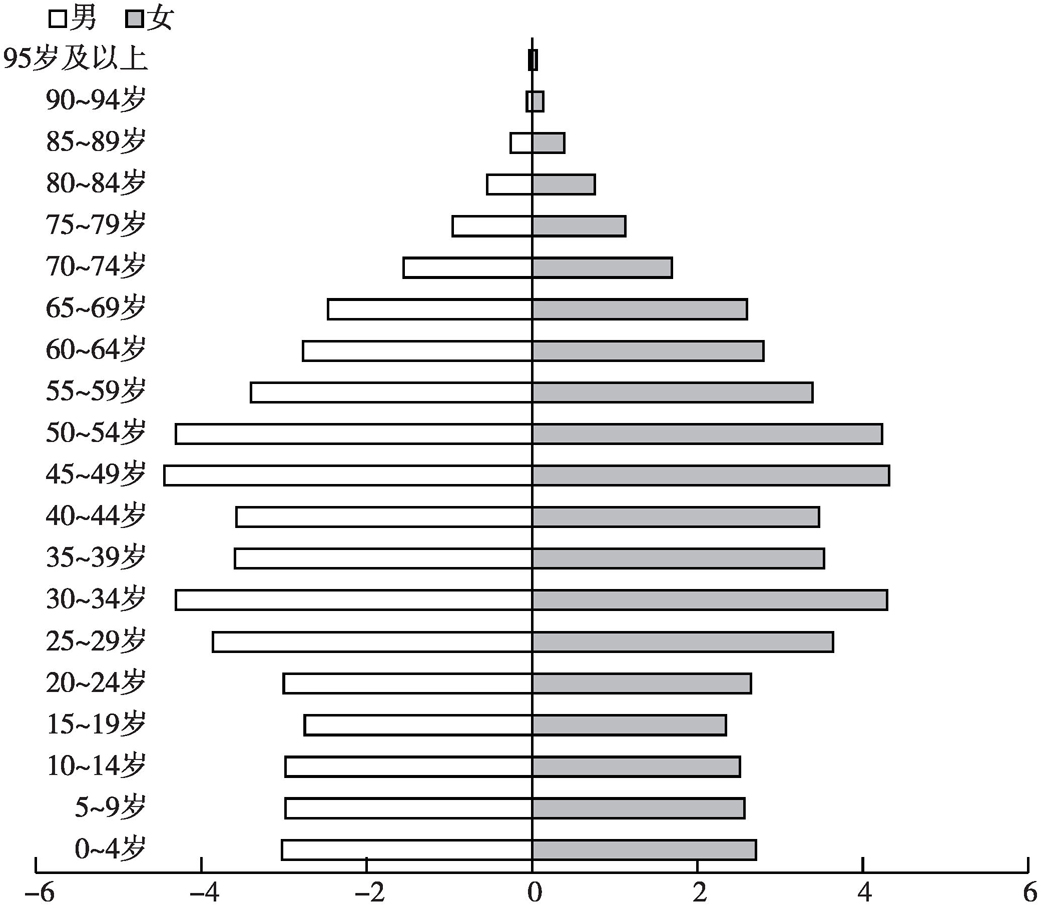 图5-3 2019年中国人口年龄结构金字塔