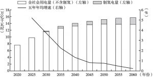 图5 2020～2060年全社会用电量（含制氢电量）以及年均增速
