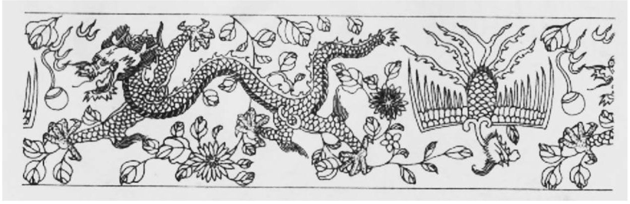 图4-22 清乾隆青花斗彩龙凤穿花纹(碗外壁)