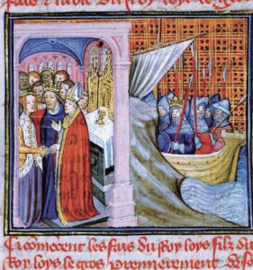 1147年，路易七世从巴黎出发，参加第二次十字军东征，大批圣殿骑士与他一同行军。他的军队在小亚细亚遭到袭击，圣殿骑士帮助他恢复了军队的纪律。他囊中羞涩的时候，他们给他提供大笔贷款，骑士团为此所累几乎破产。