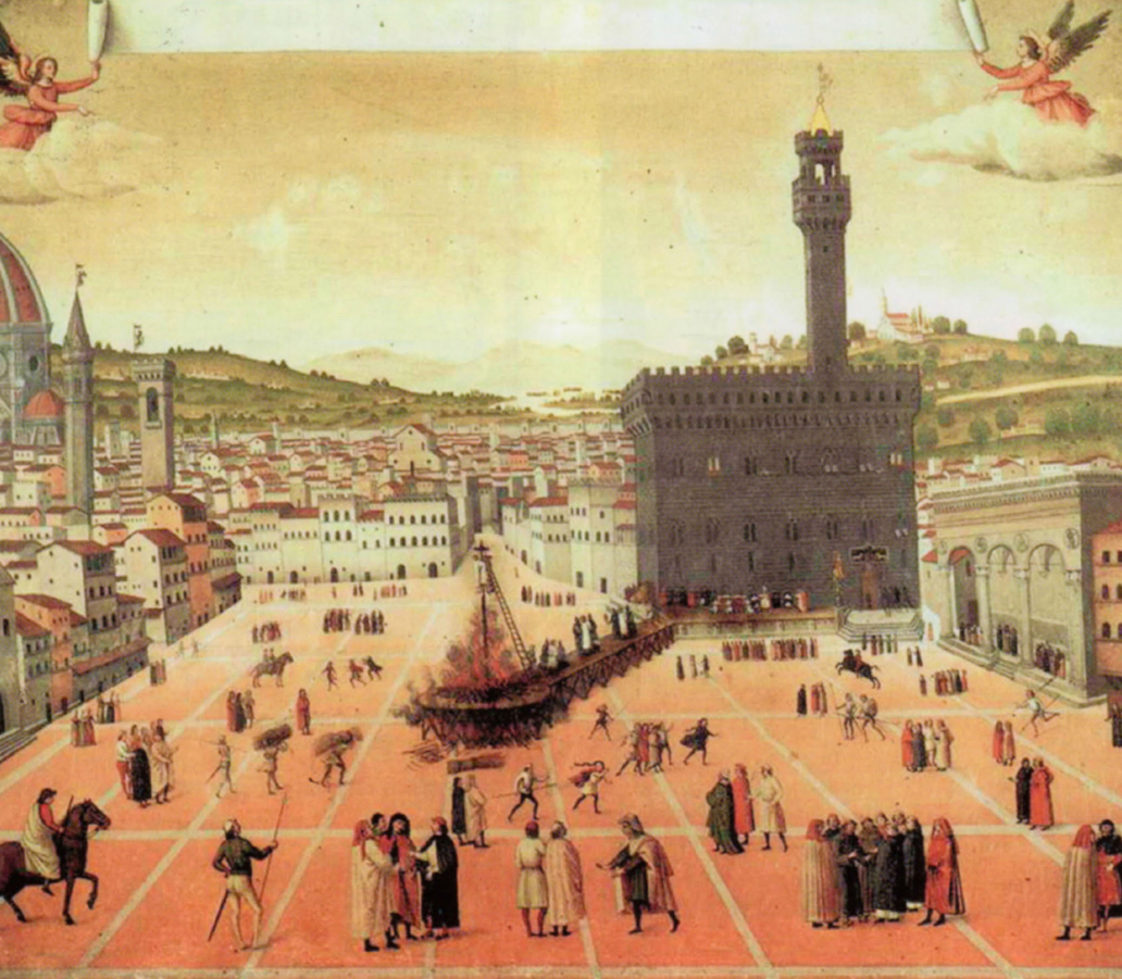 吉罗拉莫·萨沃纳罗拉的绞刑与焚烧，17世纪一位匿名艺术家的画作