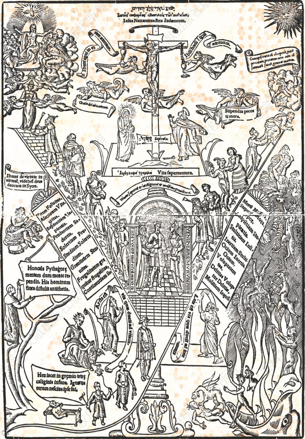 3.腓力二世的幼年和童年，Antonio de Honcala作，1546年。这是一部献给腓力二世的宗教著作，用希腊字母Υ来代表王子在人生旅途中面临的善恶道路选择。服装的变换反映了他从婴儿、幼儿到青少年的成长过程。其中有我们已知的最早的腓力二世肖像。在其中一幅图里，他牵着一只用绳子拴着的鸟。