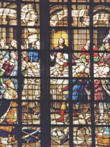 5.豪达的圣约翰教堂，纪念圣康坦大捷的“国王之窗”，Wouter Crabeth作，1557～1559年。豪达的圣约翰教堂在一次火灾之后重建时，当地艺术家创作了一系列精美的彩色玻璃窗，每一扇高10～20米。在“国王之窗”的中央，腓力二世和玛丽·都铎在观看最后的晚餐。国王的肖像很准确，说明负责此项浩大工程的玻璃雕刻家Wouter Crabeth可能见过国王，直接为他画过素描。