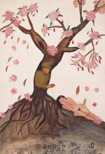 1-3.受害者的艺术：姜德景（Kang Duk-kyung）的作品《失窃的纯真》（Stolen Innocence）。1944年，她被一个日本宪兵强奸，战争余下的时间里被关在一家日本军队妓院里。她的画描绘的是一棵象征日本的樱树，树上结满了阳具形状的辣椒，树根下面是被它杀死的女人的骷髅。
