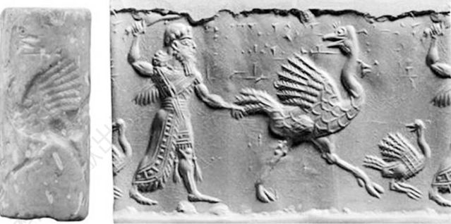 图2-4 中亚述时期（前1250～前1150）的印章上的帝王狩猎鸵鸟