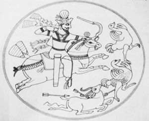 图2-8 日本收藏的萨珊波斯时期银盘上的帝王狩猎鸵鸟