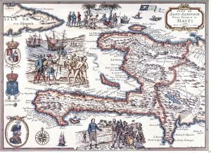 图5/这幅20世纪初的圣多明各法文地图是丹尼尔·德尔沃根据一幅18世纪的地图绘制的，它反映了共和主义者对于过往的殖民时期重大事件的想象。