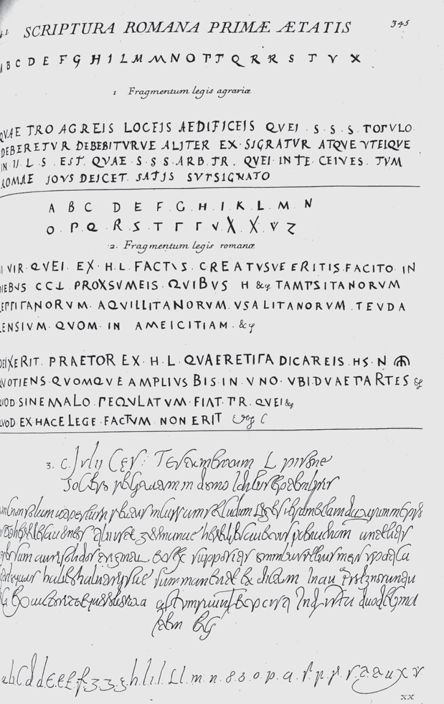 图6 皮埃尔·阿蒙抄录的罗马体范例——含有据说是恺撒遗嘱的文本