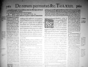 图2-1 <italic>Corpus Juris Civilis</italic>（Lione：Hugues de la Porte，1558-1560），C.4.64（优士丁尼《国法大全》，C.4.64，行会专款）