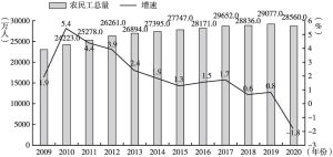 图8 2009～2020年中国农民工总量变化