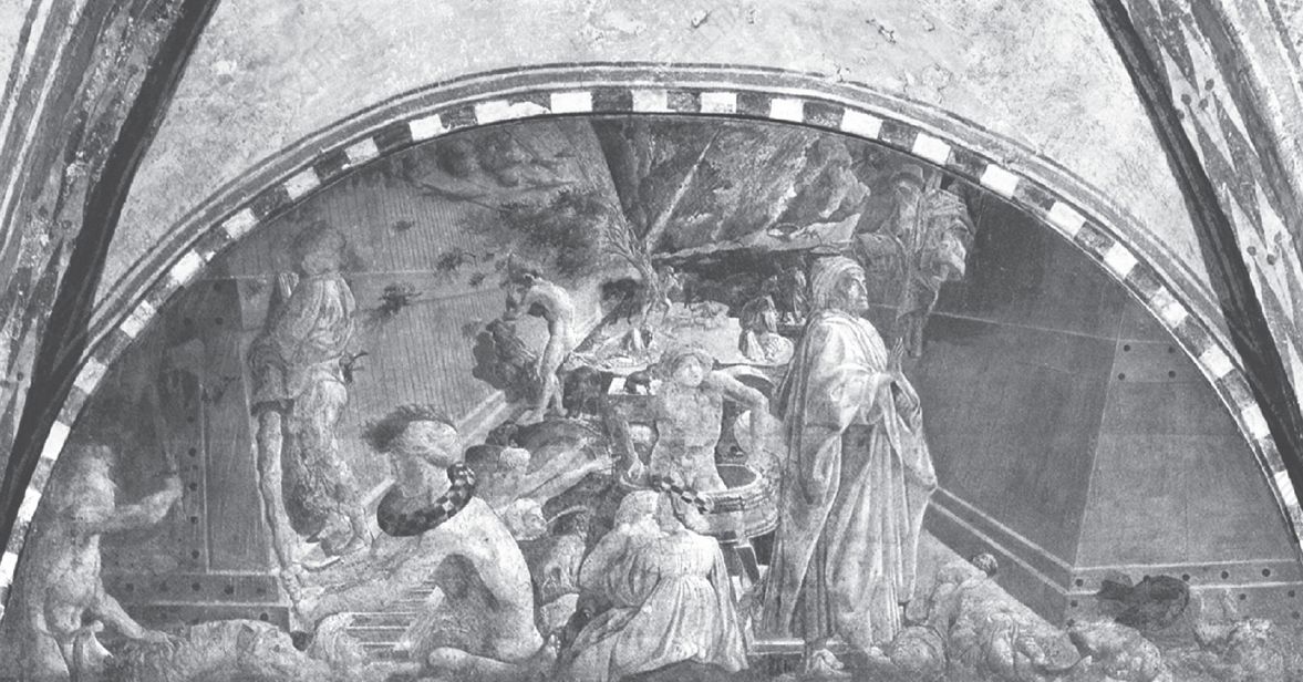 图8 在新圣母马利亚修道院的绿色回廊里，保罗·乌切洛于15世纪40年代中期创作了一幅湿壁画，画中描绘了大洪水的结局，实际上却是黑死病的情景。