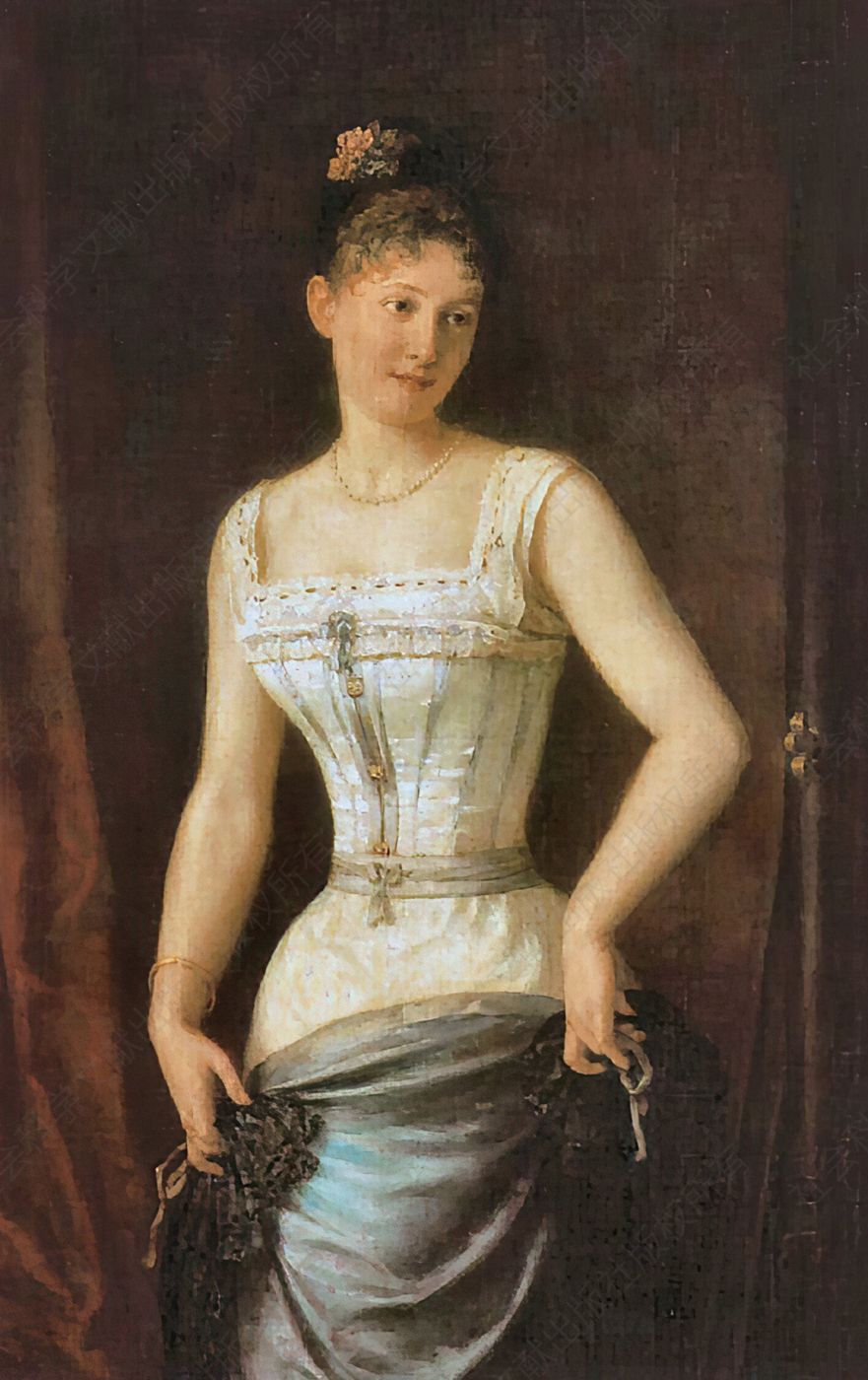 19世纪穿着丝绸紧身胸衣的女人