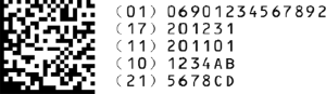 图9 包含DI和PI（失效日期、生产日期、生产批号和序列号）的二维码标签