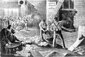 《攻击邮局成为南部奴隶主整理邮件的新方法（查尔斯顿市，南卡罗来纳州）》，刊登于1835年3月的废奴主义出版物《南部自由观念》（Southern Ideas of Liberty）上。