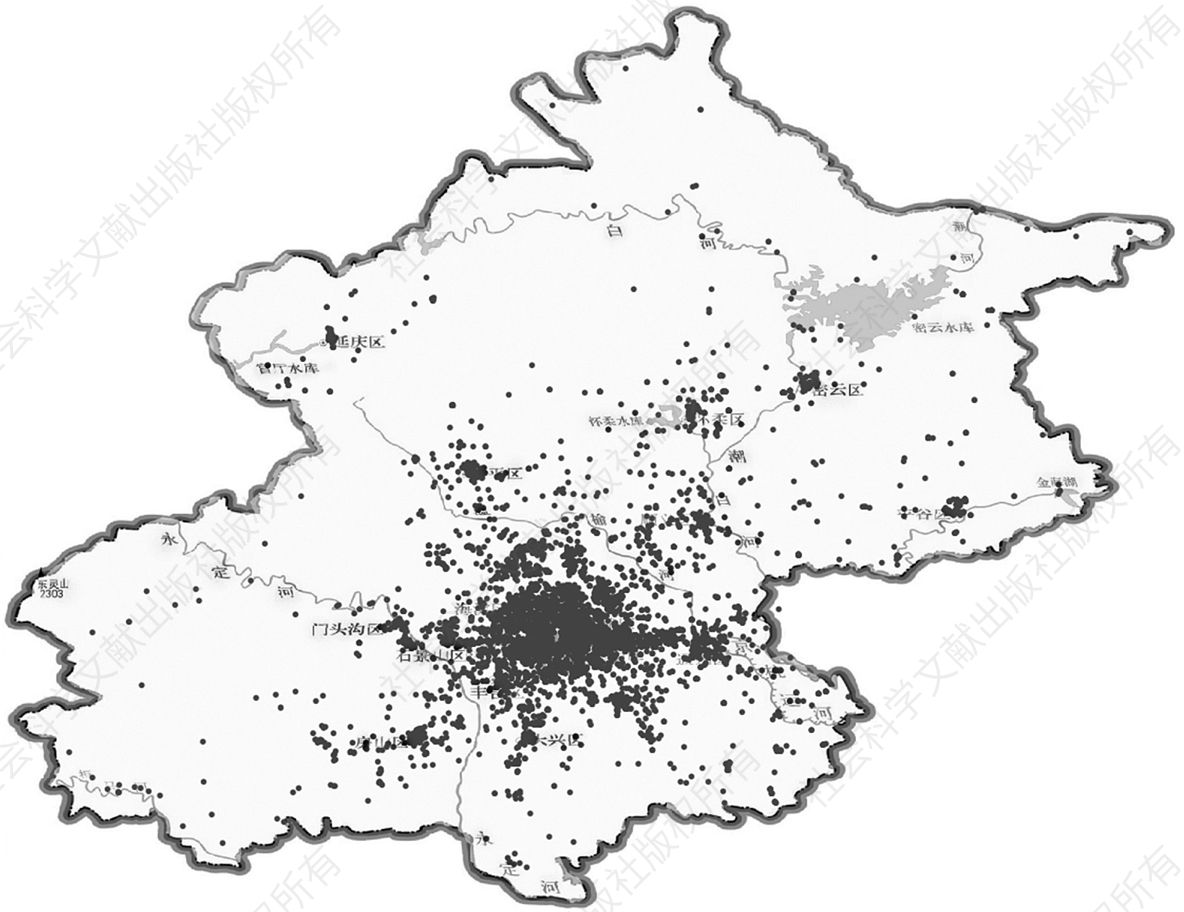 图2 北京市文化类企业地理空间分布