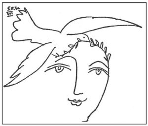 为诗人艾吕雅《和平的面孔》画的和平鸽
