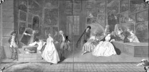 图2 华托：《热尔森画店招牌》，1720-1721，布面油彩，182厘米×306厘米，德国国家美术馆，柏林