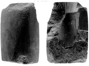图6 淇澳岛亚婆湾铸铜斧石范长14.5厘米，宽9.6厘米，厚4.2厘米