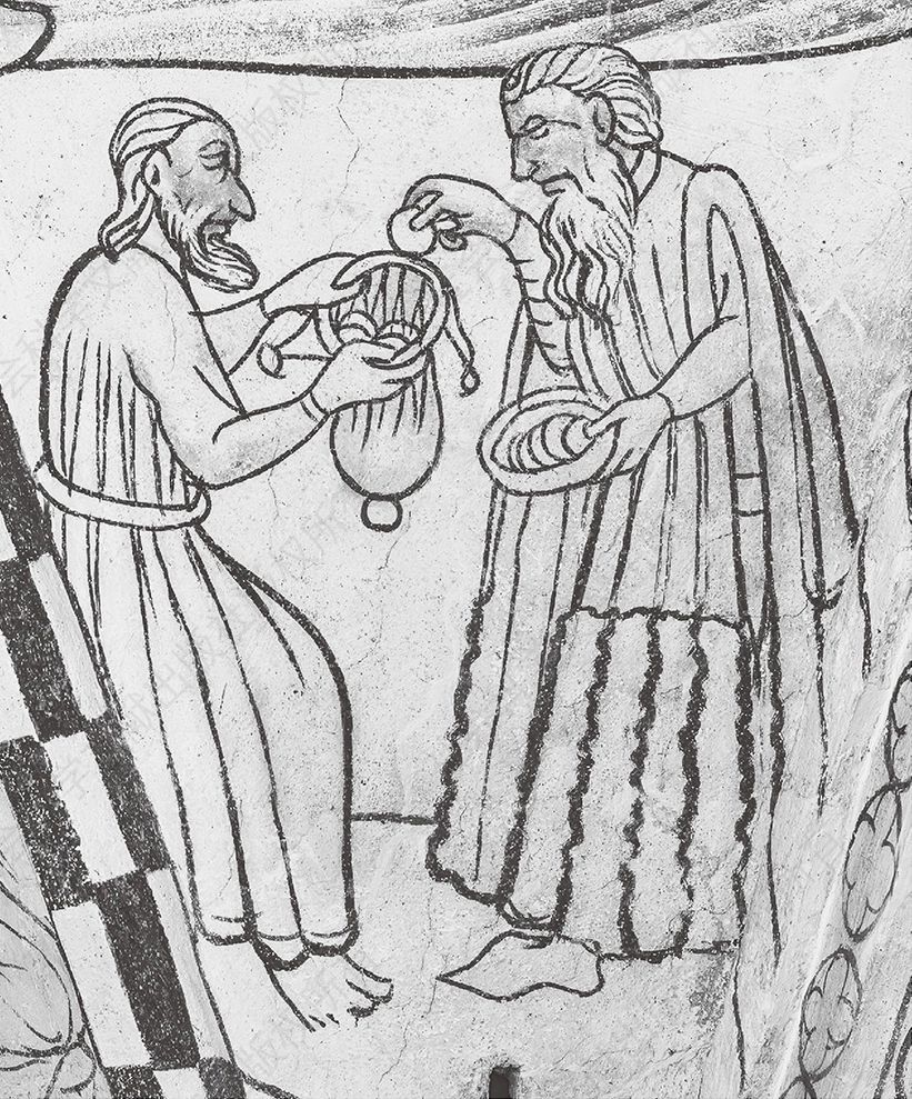 图4.14 犹大接受30枚银币,中世纪壁画,瑞典布朗内斯塔德(Bronnestad)教堂
