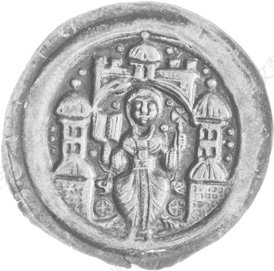 图4.16 德国温岑堡(Winzenburg)女修道院院长贝娅特丽克丝二世(Beatrix II)发行的佩芬尼(pfennig)单面银币,德国(1138—1160),银币图案为手持福音书的女像。ANS0000.999.18058