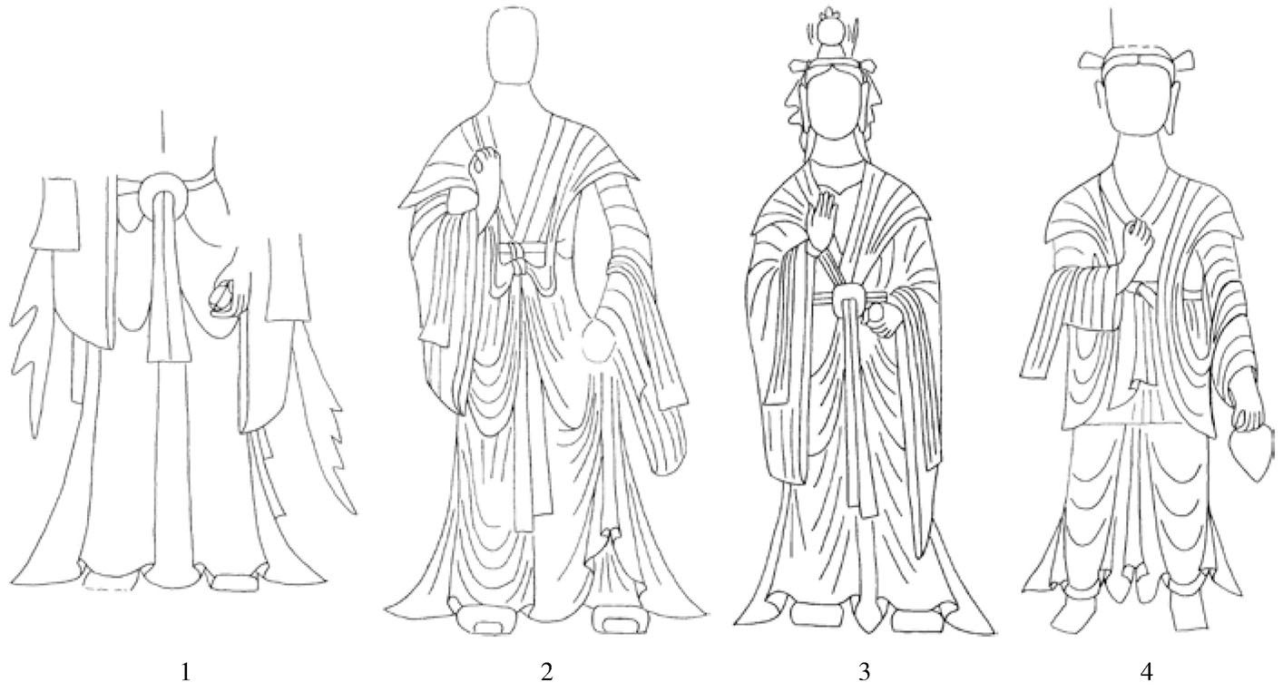 图5-3-10 莫高窟交领大袖式菩萨衣饰（E型）