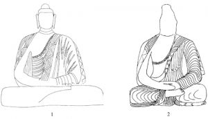 图6-2-2 云冈和龙门石窟覆肩袒右式佛衣