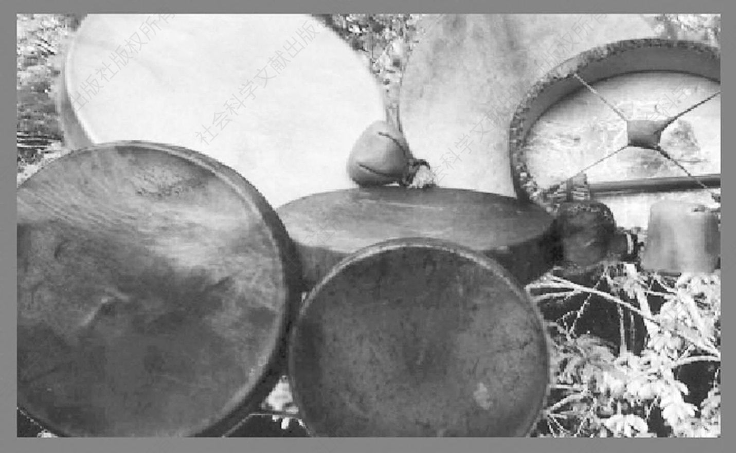 苏珊萨满亲手制作的鼓和沙锤
