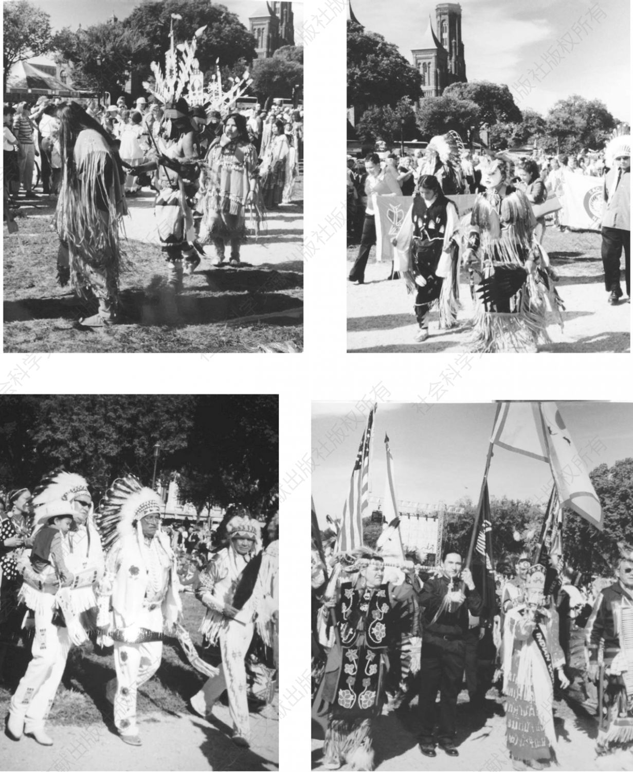 为向史密斯森博物馆表达敬意，来自美国各地的印第安人群体身穿民族服饰聚集华盛顿特区，举行游行