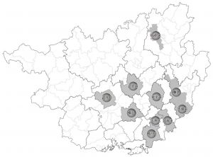 图3-1 广西县域规模竞争力十强县空间分布