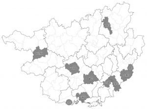 图3-13 广西县域综合竞争力十强县空间分布