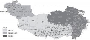 图1 西藏、四省藏区、新疆南疆三地州片区空间分布