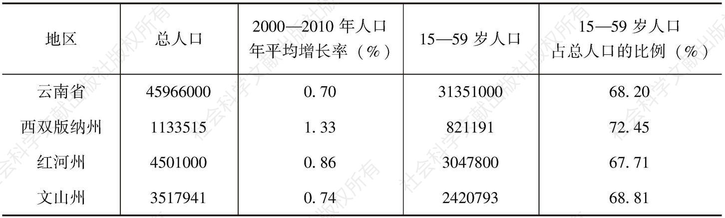 表5-1 “六普”中云南省及8个边境州市的劳动力资源状况