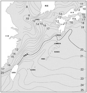 图3-2 琉球群岛附近海域冬季海水温度分布