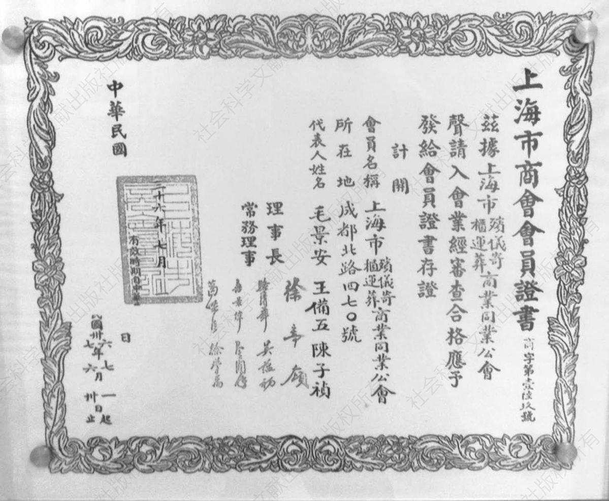 图8-6 上海市商会会员证书