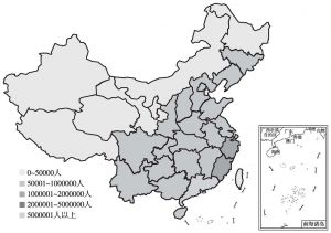 图2-42 不同省份的香港游客规模示意