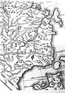 图11 亚洲东南岸。俄国航海家在美洲北部及停船修补地附近的发现过程中绘制的地图。皇家科学院伊万·特鲁斯科特（Иван Трускот）编（1775年？）。