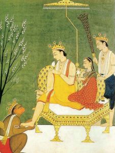 印度史诗《罗摩衍那》中刻画的神猴对罗摩和悉多表示忠诚的场景