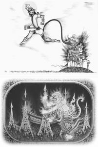 图3-8 火烧楞伽城（隆伽城），印泰情景对比