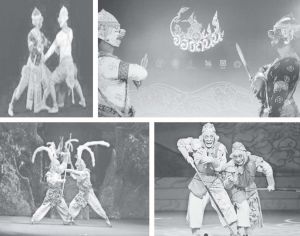 图3-21 泰国孔剧（上）与中国戏剧（下）的同一情节