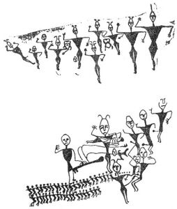 图10-5 生殖舞蹈图，新疆呼图壁崖画