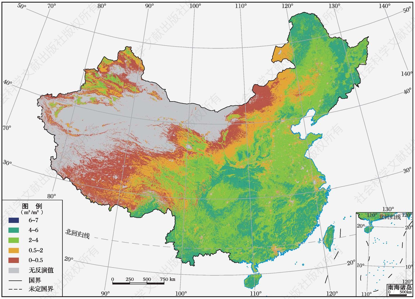 图1 2014年中国植被MLAI空间分布