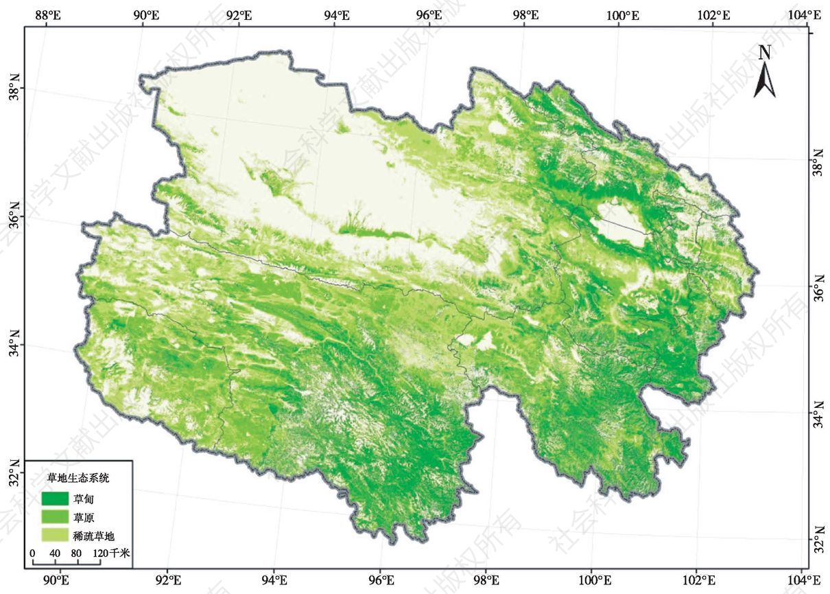 图4 2010年青海省草地生态系统空间分布示意